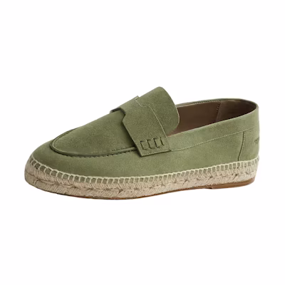 (W) HERMES Suede Flats 'Green'