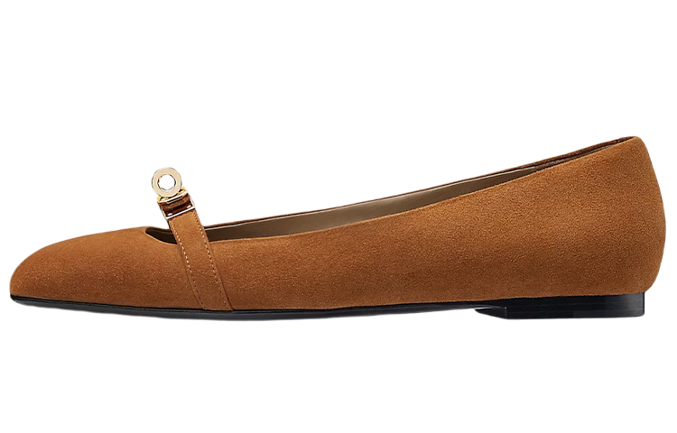 (Women) HERMES Suede Goatskin Ballet Flats 'Brown' H202101Z-Y4