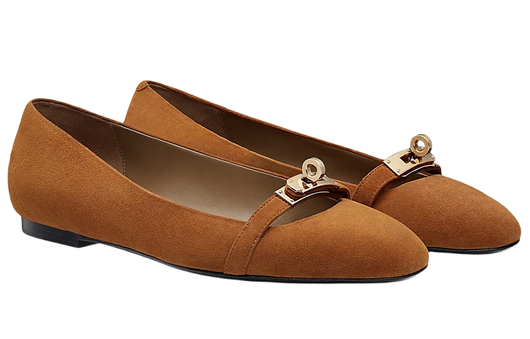 Lookbook (W) 에르메스 브라운 스웨이드 염소가죽 플랫 H202101Z-Y4