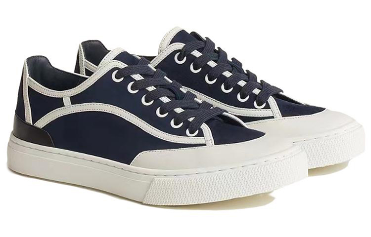 (W) HERMES Suede Goatskin Low-Top Lace-Up 'Blue White Fashion' 圖 4