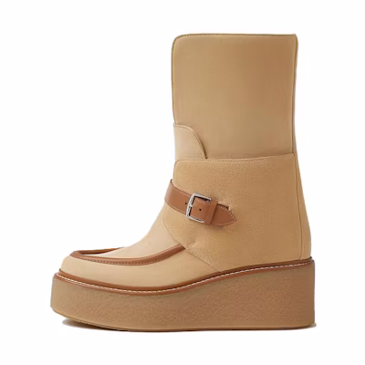 (W) HERMES Suede Round Toe Booties 'Brown'
