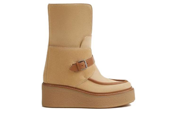 Order (W) HERMES Sepatu Suede Coklat Round Toe Booties H232029Z-W4370