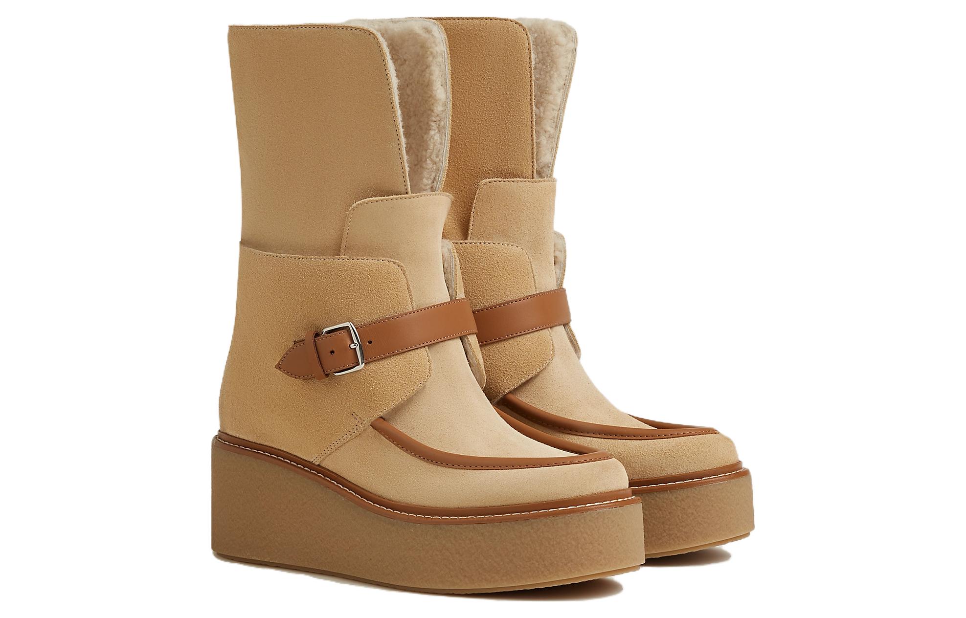 Lookbook (W) HERMES Sepatu Suede Coklat Round Toe Booties H232029Z-W4370