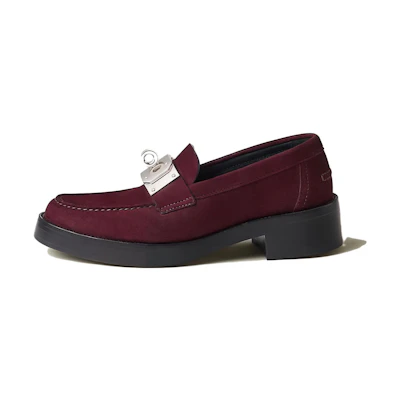 (W) HERMES Suede Round Toe Loafers 'Mahogany Pink'