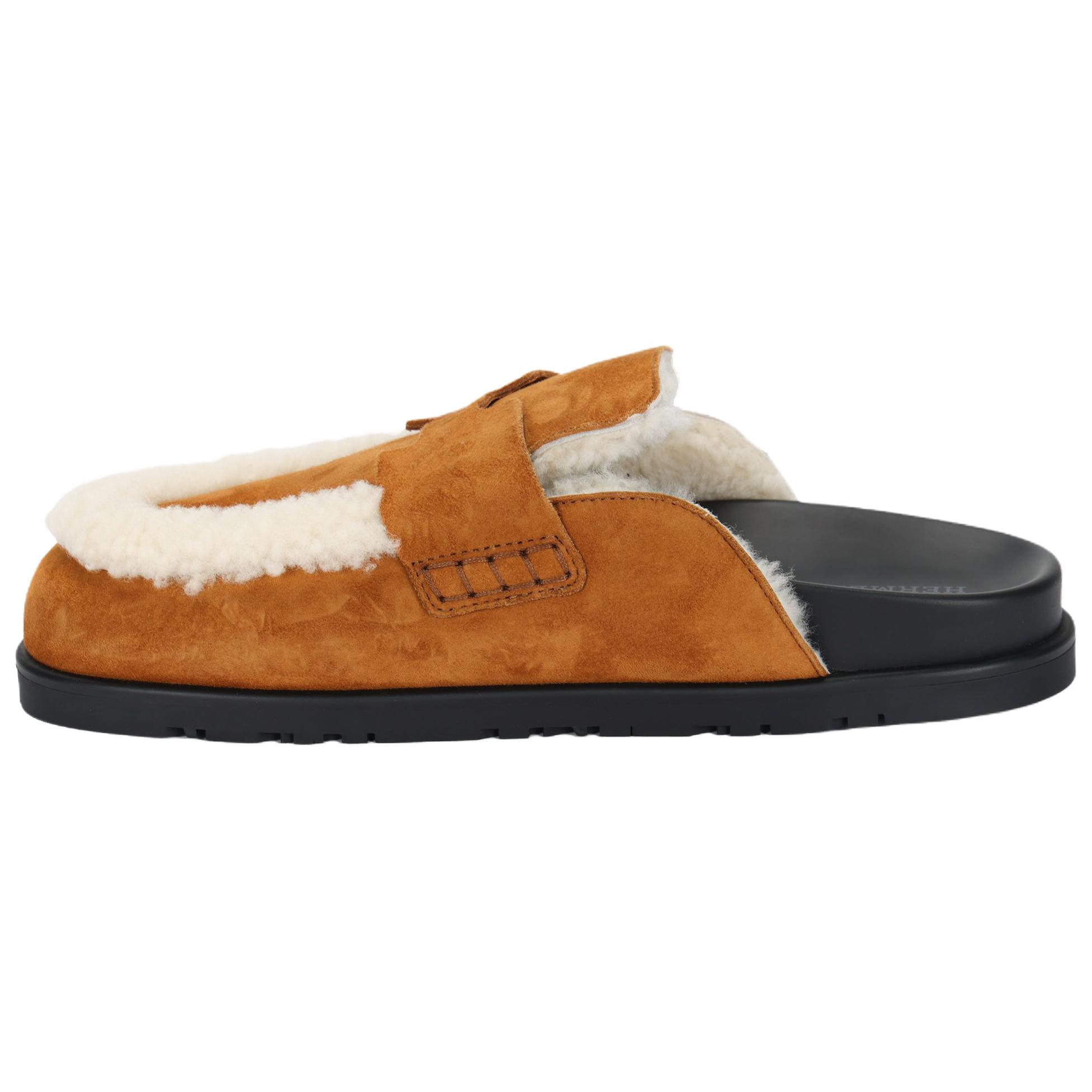 (Women) HERMES Suede Slip-On Round-Toe Anti-Slip Mules Women Brown H232140Z A3