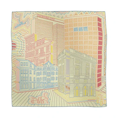 (Women) HERMES Sulfur Yellow City House Design Silk Scarf for Women. H984125Sv03