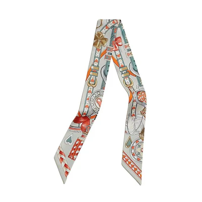 (Women) HERMES Sweet Saddlery Print Silk Scarf for Women in Pearl Gray. H064090Sv06
