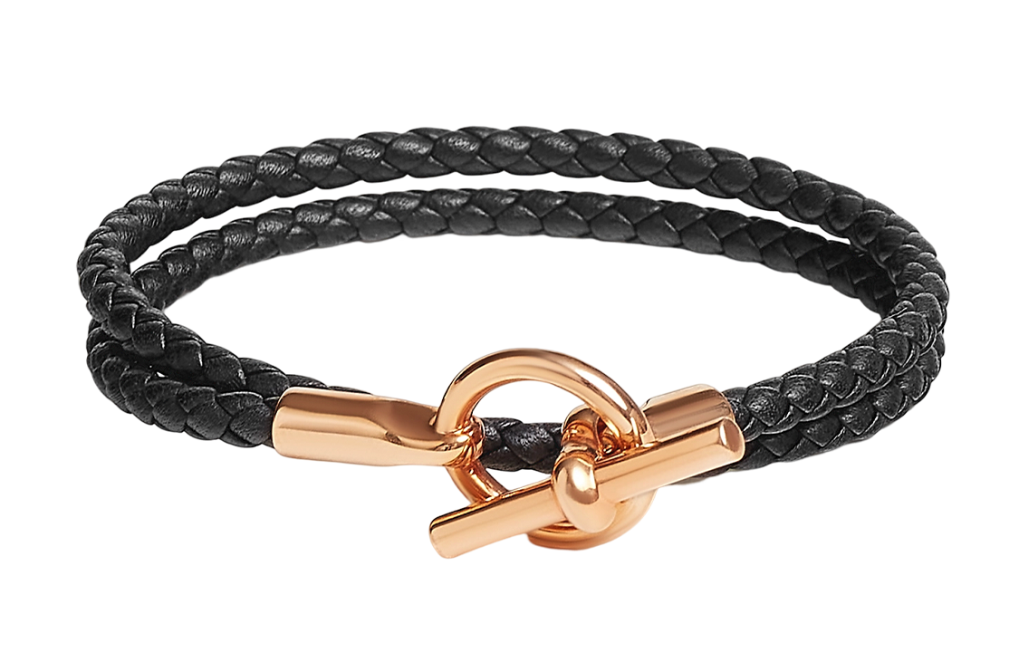 (Women) HERMES Swift Calfskin Glenan Double Tour Bracelet Rose Gold Black H071689FO89T2