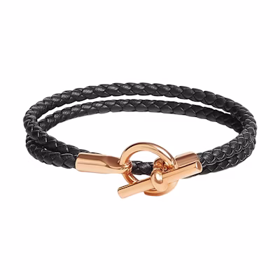 (Women) HERMES Swift Calfskin Glenan Double Tour Bracelet Rose Gold Black H071689FO89T2