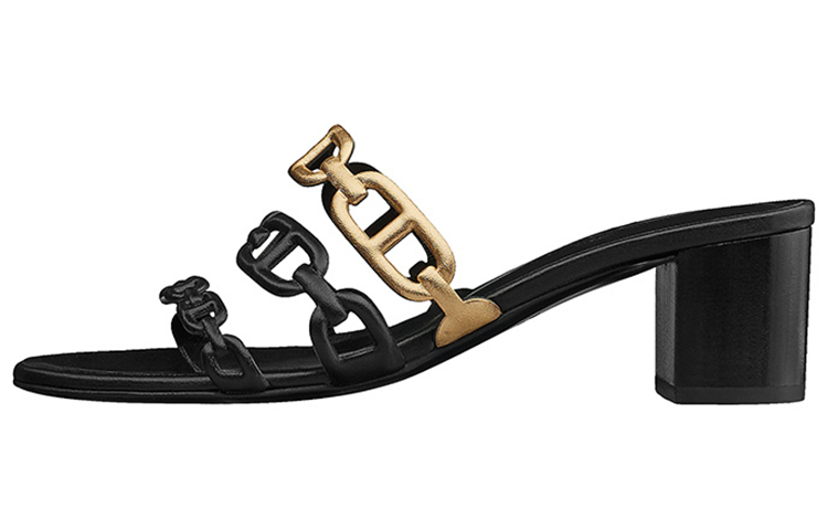 (W) HERMES Tandem High Heel with Chain Strap 'Black Lambskin'