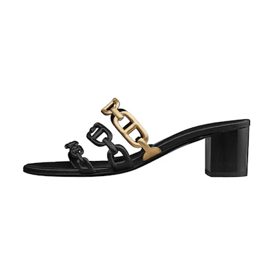 (W) HERMES Tandem High Heel with Chain Strap 'Black Lambskin'