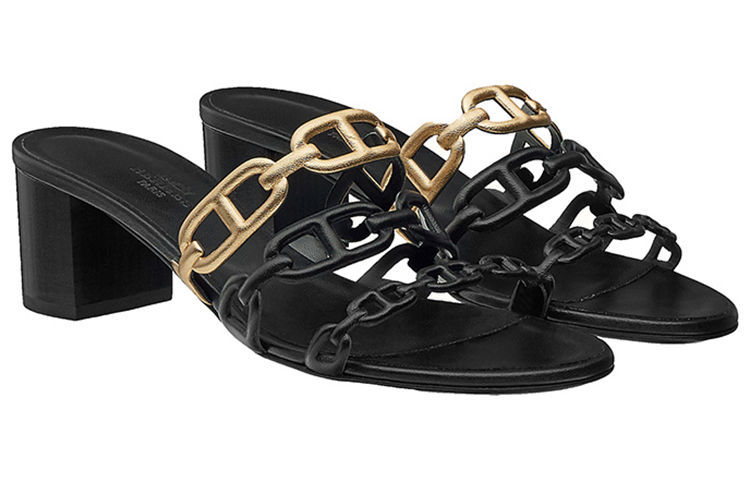 (W) HERMES Tandem High Heel with Chain Strap 'Black Lambskin' 圖 2