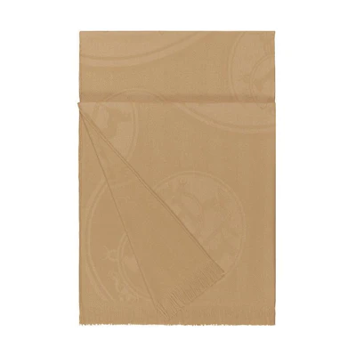(Women) HERMES Tassel Edge Cashmere Silk Scarf Beige for Women. H262494S A3