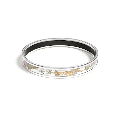 (Women) HERMES Tea for Two Enamel Bracelet Silver White Print. H210002FPF3