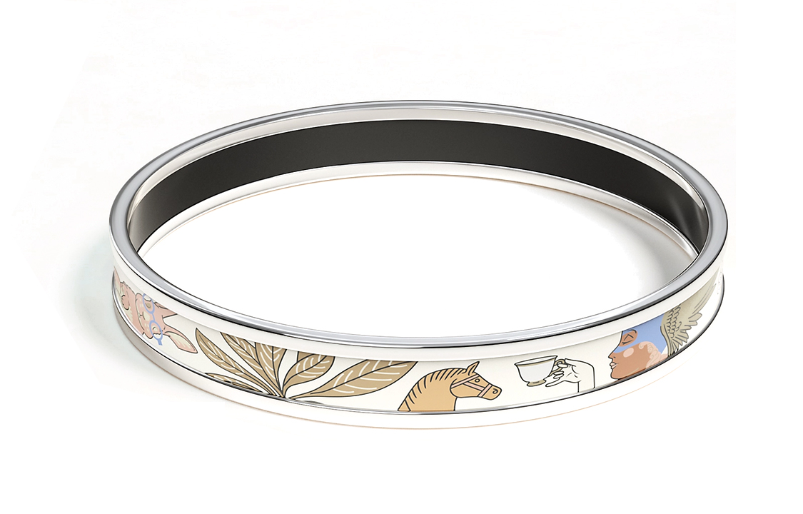 Lookbook (W) HERMES Gelang Enamel Silver White Print Tea for Two. H210002FPF3