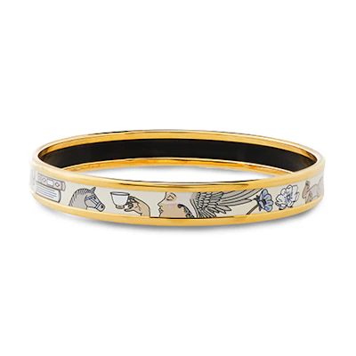 (Women) HERMES Tea for Two Print Gold-Plated Enamel Bracelet for Women Gold. H210002F-F3