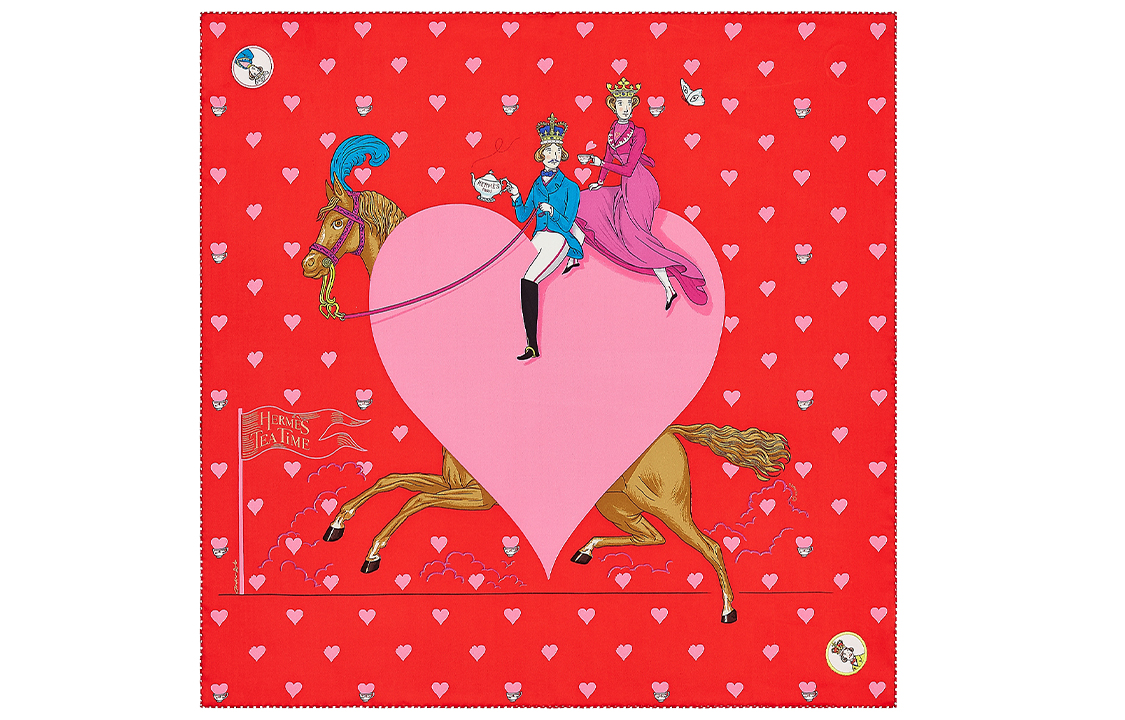 (Women) HERMES Tea Time Medaillons Scarf Red Silk Scarf H943782S-11