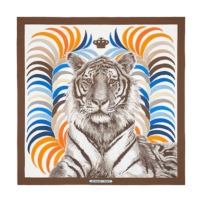 (Women) HERMES Tiger King 90cm Double-Sided Scarf 90x90 Silk Scarf Women Multicolor. H903887S-01