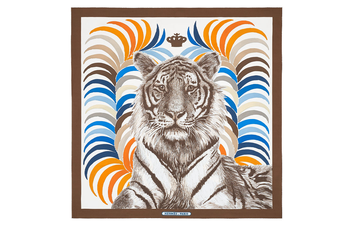 (Women) HERMES Tiger King 90cm Double-Sided Scarf 90x90 Silk Scarf Women Multicolor. H903887S-01 圖 2