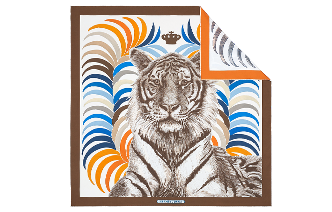(Women) HERMES Tiger King 90cm Double-Sided Scarf 90x90 Silk Scarf Women Multicolor. H903887S-01 圖 4