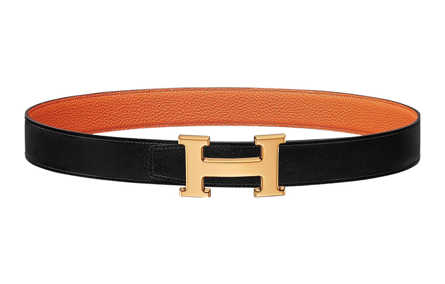 (Women) HERMES Togo  Black Leather Belt with Smooth Buckle, 3.2cm Width. H064544CC06-H073967CAAE080