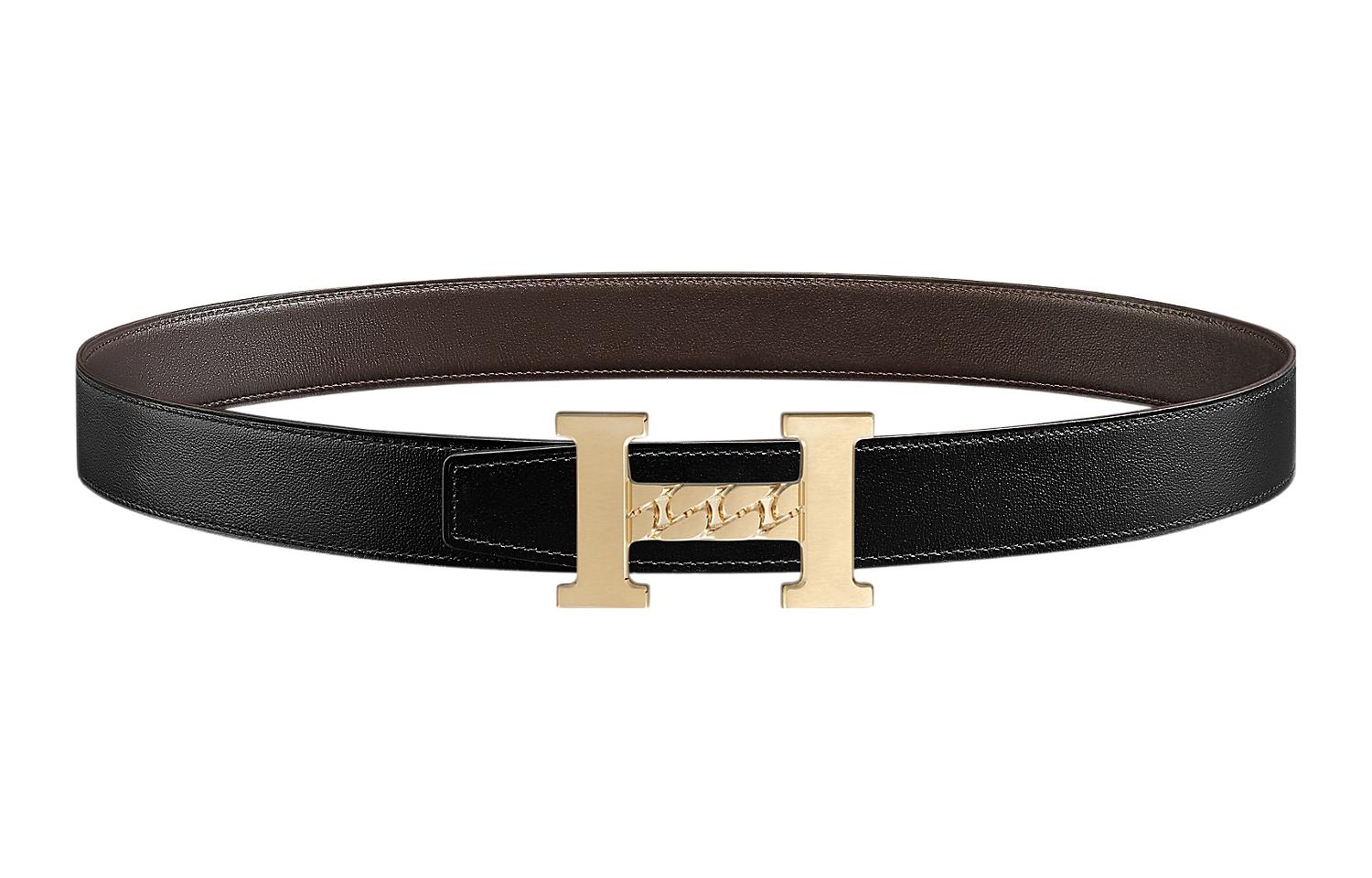 (Women) HERMES Togo Black Leather Belt for Women with Smooth Buckle, 3.2cm Wide. H010441CUZ3-H081777CAAA085