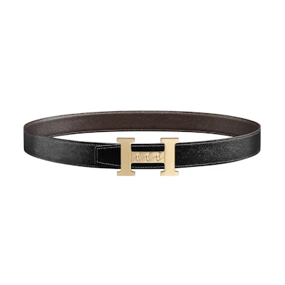 (Women) HERMES Togo Black Leather Belt for Women with Smooth Buckle, 3.2cm Wide. H010441CUZ3-H081777CAAA085