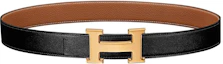 Buy (W) HERMES Togo 小牛皮雙面腰帶 黑/棕金扣 32公分 H064544CC06-H073967CAAA100
