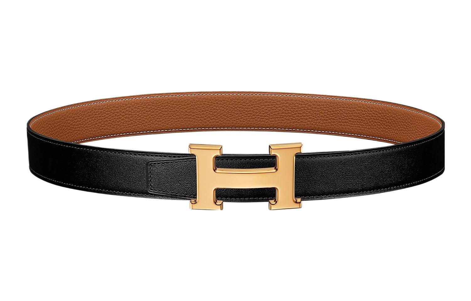 (Women) HERMES Togo Leather Belt Black/Brown Gold Buckle 32cm Reversible H064544CC06-H073967CAAA100 圖 2