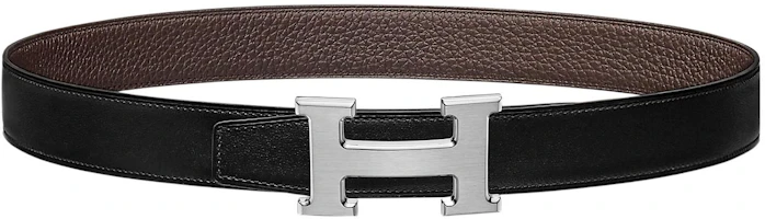(Women) HERMES Togo Reversible Leather Belt Black/Chocolate 3.2cm Silver Buckle. H064544CB86-H073967CAAB090 (Women) HERMES Togo Reversible Leather Belt Black/Chocolate 3.2cm Silver Buckle. H064544CB86-H073967CAAB090