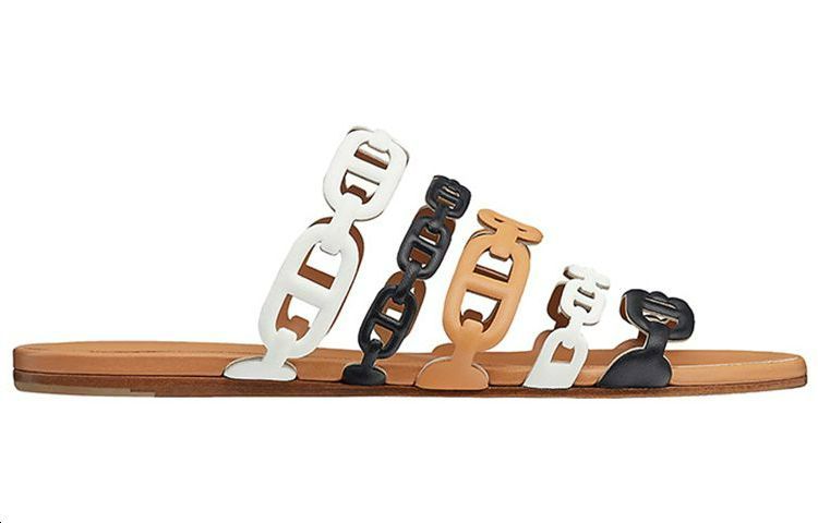 (W) HERMES Trail Chain Flat Toe-Thong Slippers 'White Black Brown' 'Thalassa' 圖 2