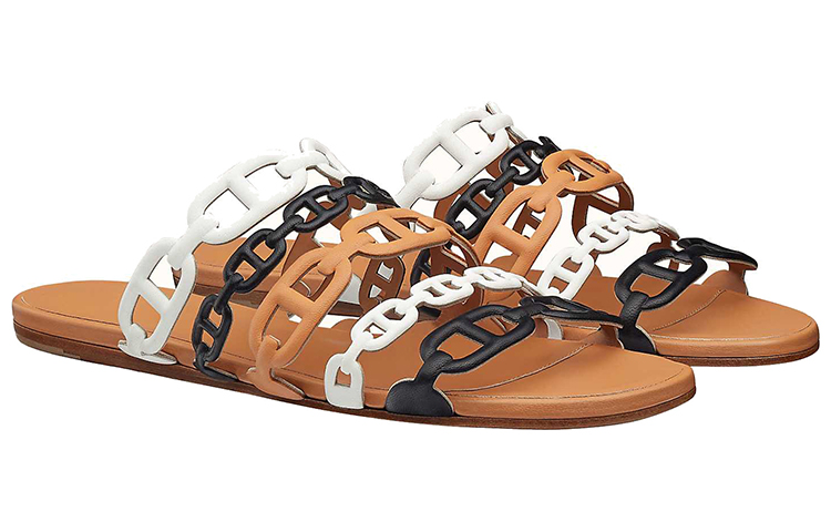 (W) HERMES Trail Chain Flat Toe-Thong Slippers 'White Black Brown' 'Thalassa' 圖 4