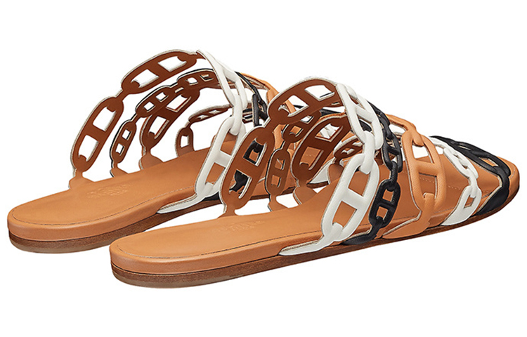 (W) HERMES Trail Chain Flat Toe-Thong Slippers 'White Black Brown' 'Thalassa' 圖 5