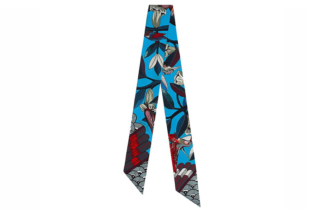 (Women) HERMES Tree of Song Twilly Scarf Ribbon for Women - Blue H063224S-08