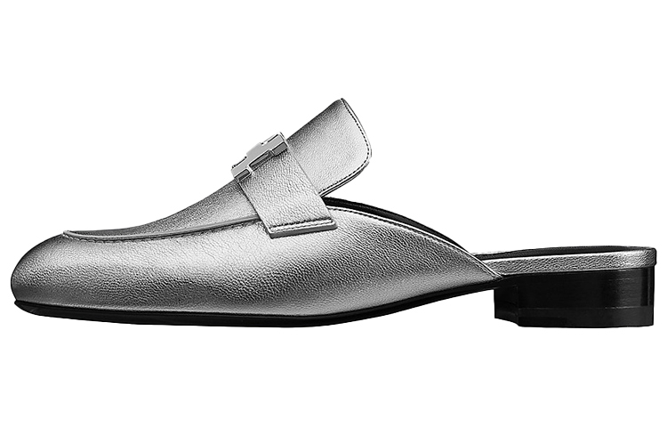 (Women) HERMES Trocadero Metallic Goatskin Slide Sandals Silver H192208Z 52