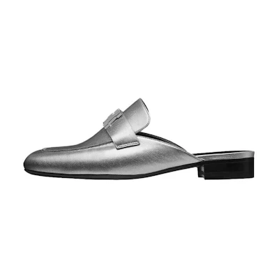 (W) HERMES Trocadero Nappa Slipper 'Silver'