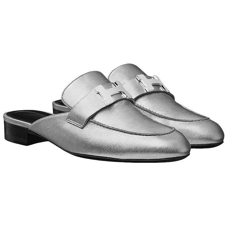 (W) HERMES Trocadero Nappa Slipper 'Silver' 圖 3