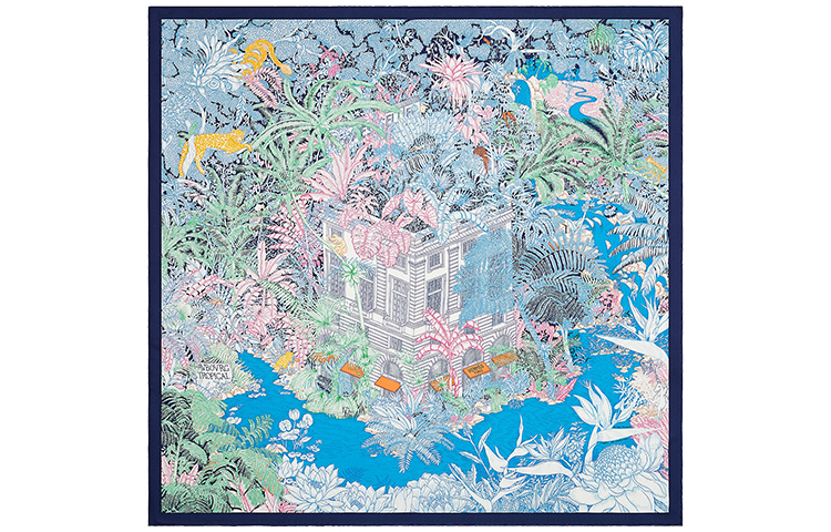 (Women) HERMES Tropical Jungle 90cm Silk Scarf Womens Denim Blue H003602S-07 圖 2