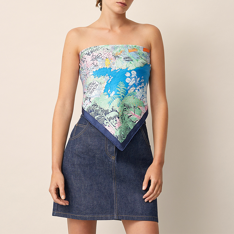 (Women) HERMES Tropical Jungle 90cm Silk Scarf Womens Denim Blue H003602S-07 圖 3