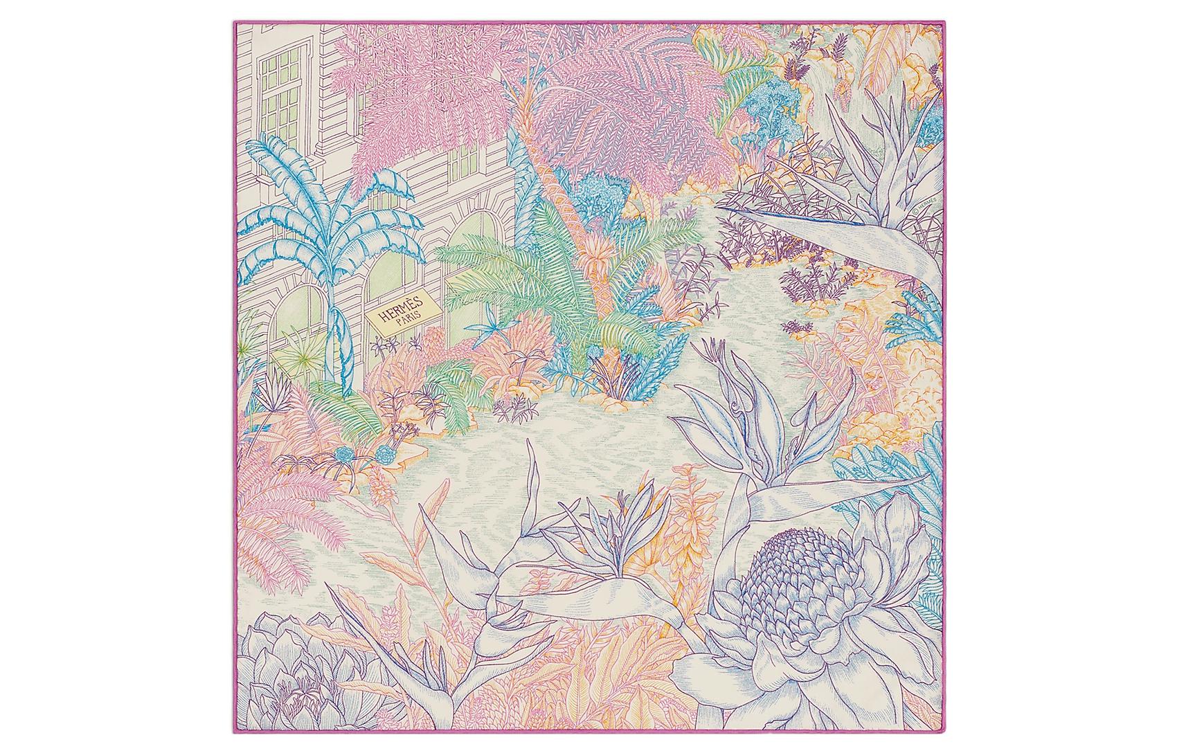 (Women) HERMES Tropical Jungle Print Scarf  Purple Silk Scarf. H893991S 03
