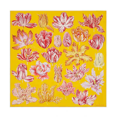 (Women) HERMES Tulip Frenzy Twill Silk Scarf Women’s Yellow. H003964S-14