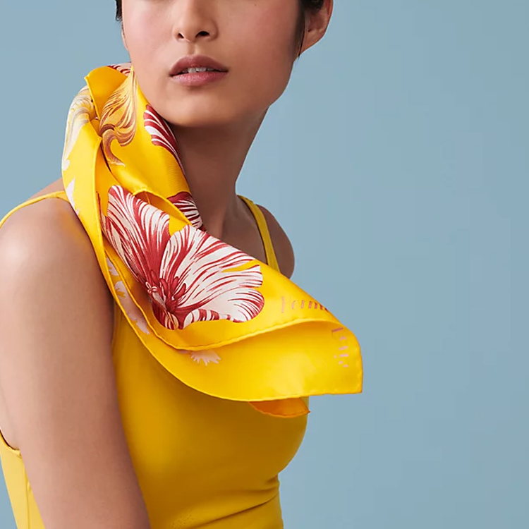 (Women) HERMES Tulip Frenzy Twill Silk Scarf Women’s Yellow. H003964S-14 圖 3