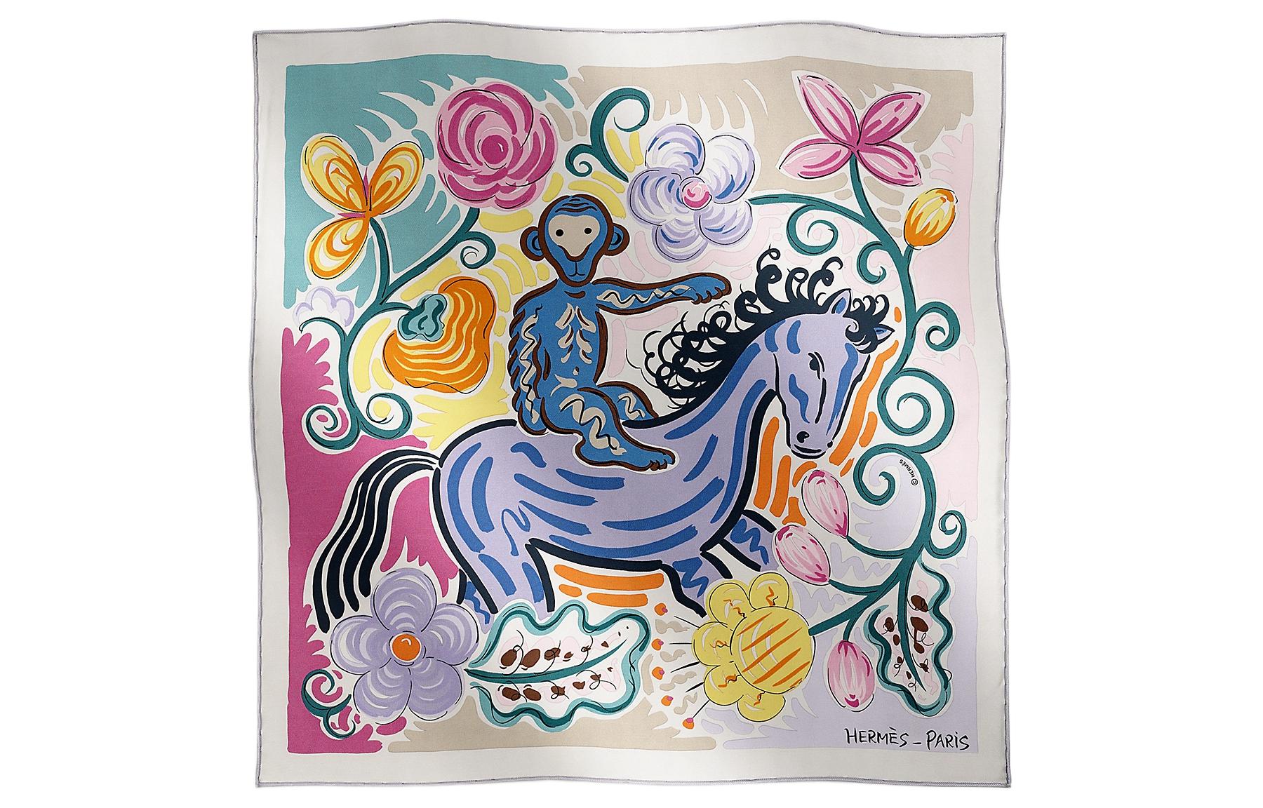 (Women) HERMES Twill Pattern Decorative Silk Scarf for Women - Multi-color H893008S 09