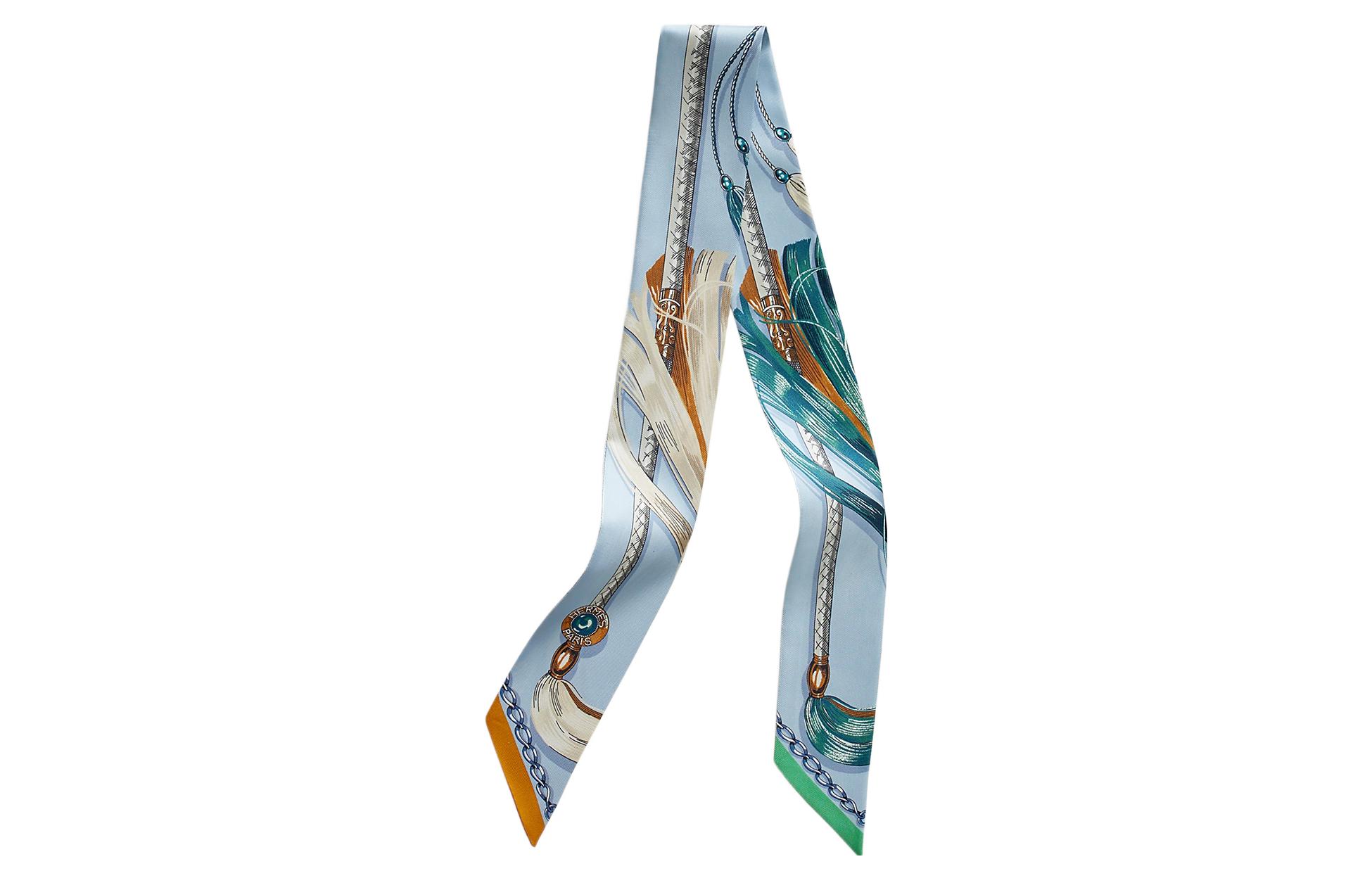 (Women) HERMES Twilly  Scarf "Galloping Horses" Sky Blue. H061829S-16