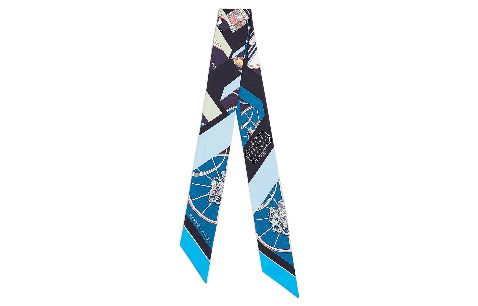 (Women) HERMES Twilly  Scarf "Jumping Spring" Blue Silk Scarf. H063932S-14 圖 2