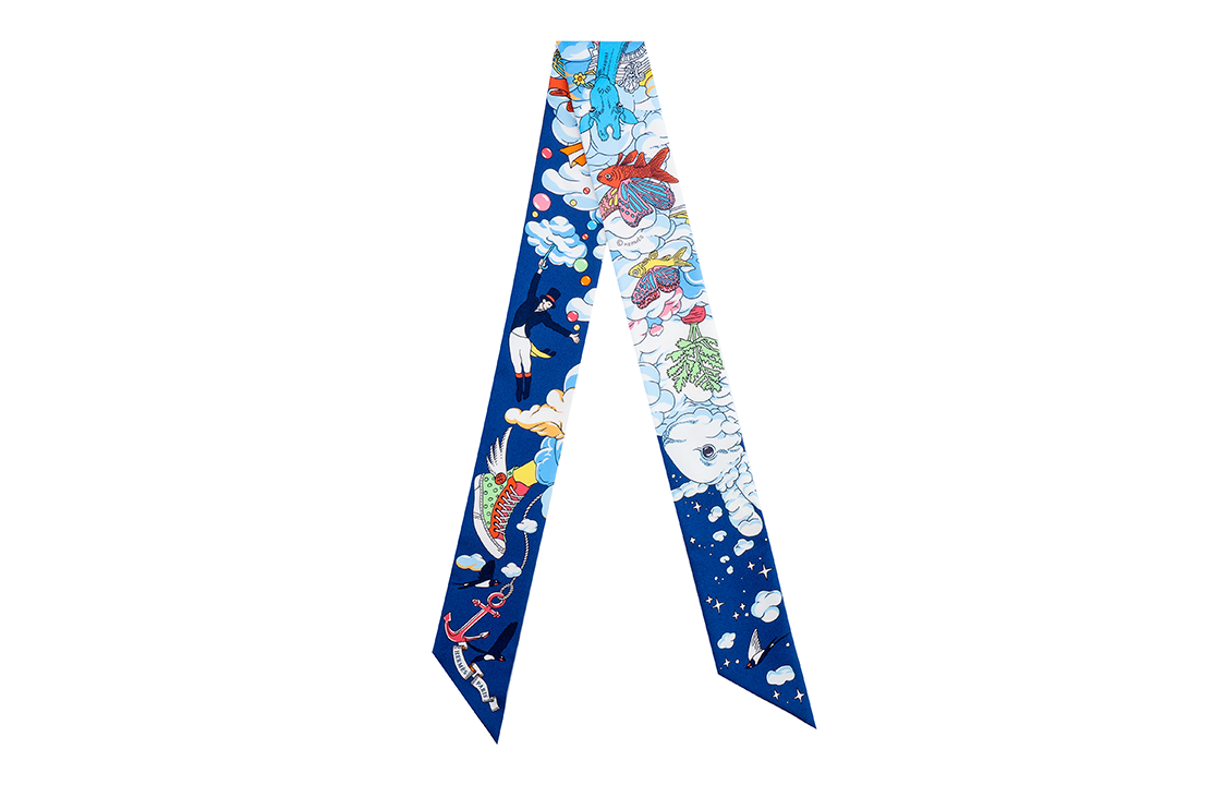 Buy (Women) HERMES Twilly  Scarf Blue - Cloud-Inspired Silk Design. H063900S 15