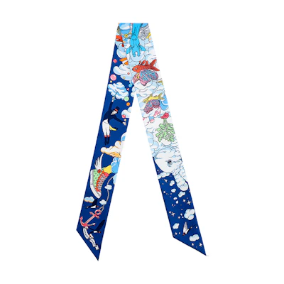 (Women) HERMES Twilly Scarf Blue - Cloud-Inspired Silk Design. H063900S 15