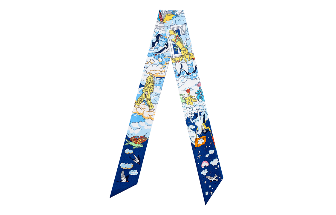 Lookbook (Women) HERMES Twilly  Scarf Blue - Cloud-Inspired Silk Design. H063900S 15