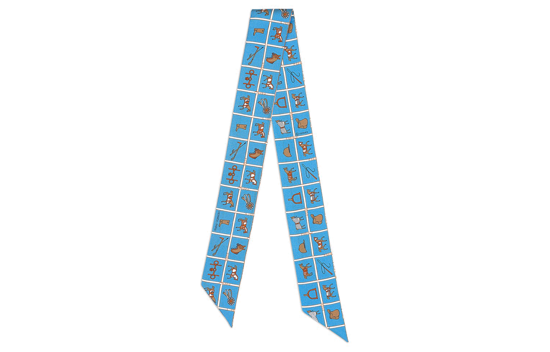 (Women) HERMES Twilly  Scarf Blue - Designer Silk Equestrian Print H061356S-15 圖 2