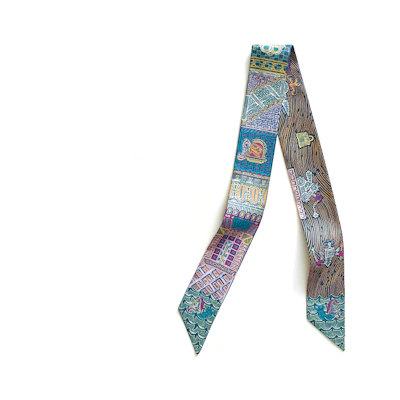 (Women) HERMES Twilly Scarf Blue Explorer Edition Silk Scarf. H064011S 03
